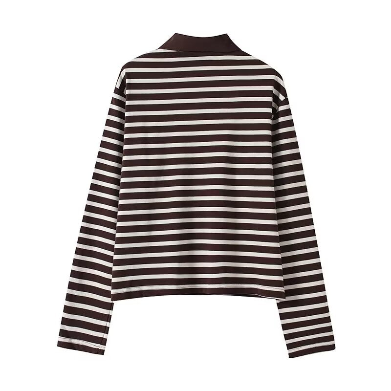 Women's new fashion long sleeved cotton striped knitted top