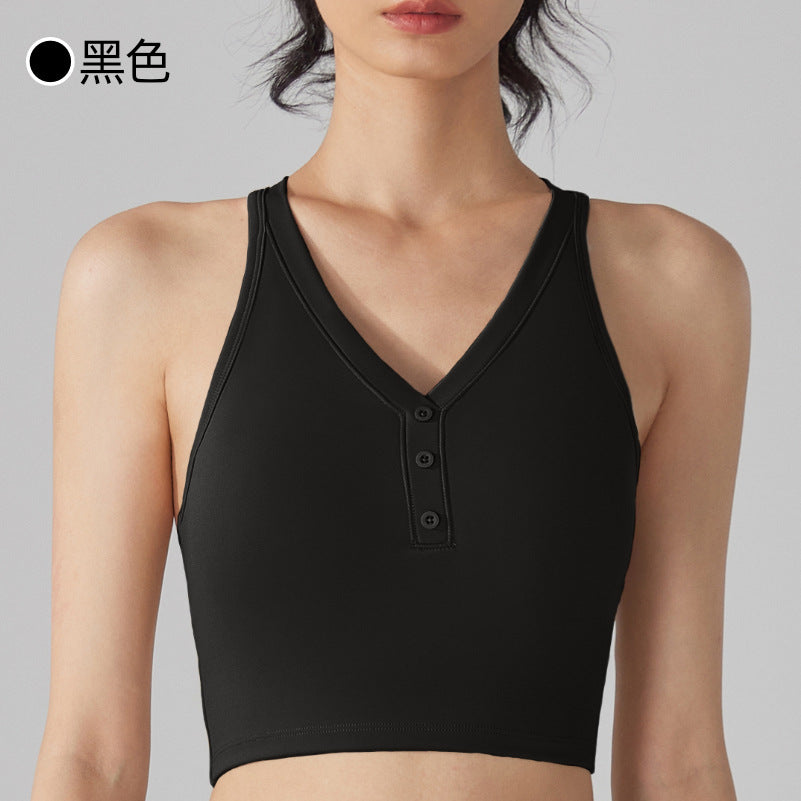 Women's New Fashion Joker Nude Antibacterial Chest Pad Sports Bra Cross Design Running Fitness Yoga Vest.