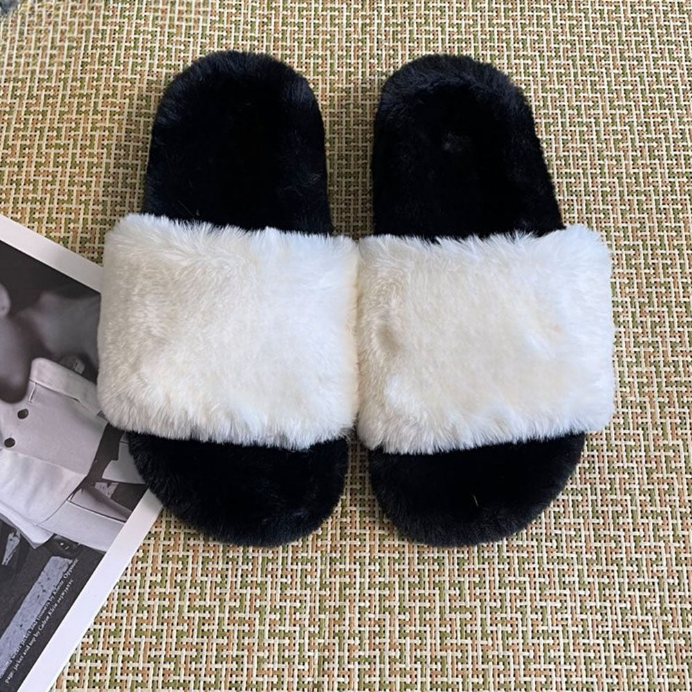 Women's new diamond-studded fur slippers have a shoe box