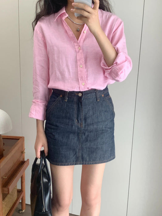 Men and Women with The Same New Fashion Casual Joker Linen Long Sleeve Shirt