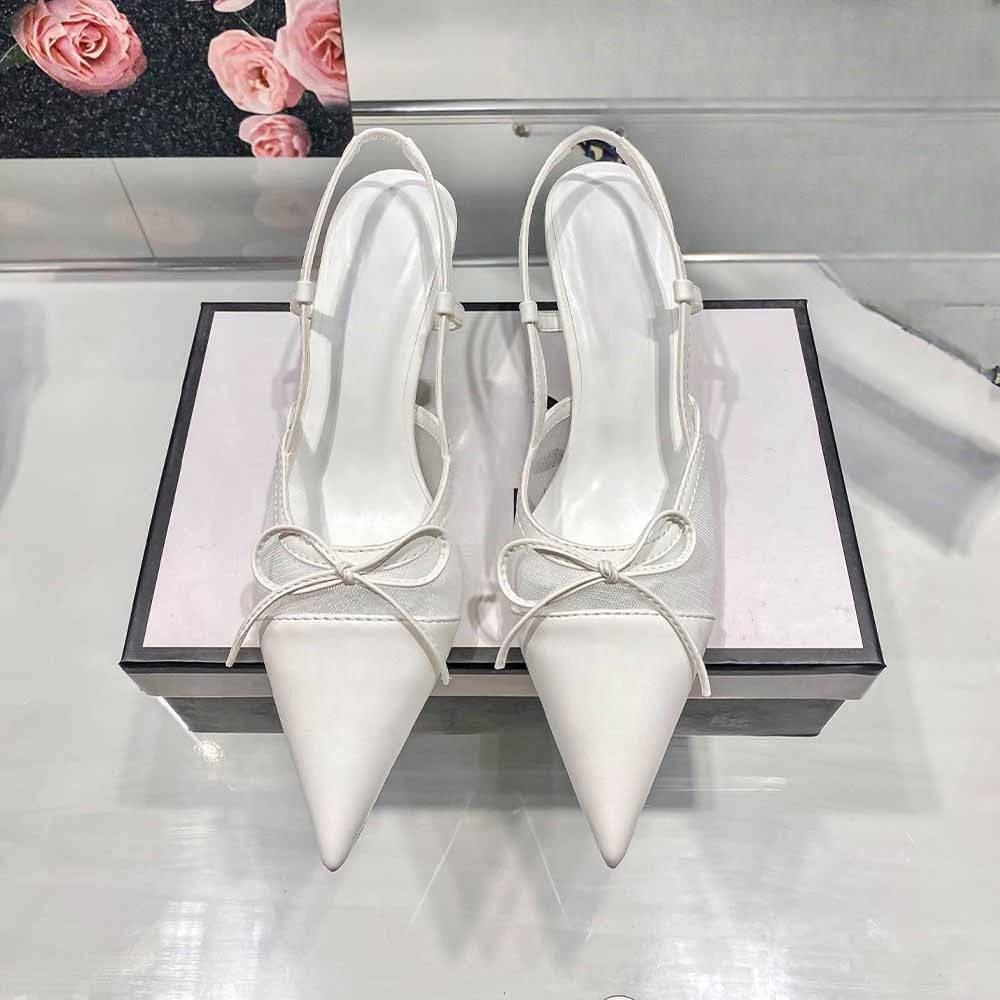 Women's New Fashion Joker Mesh Bow Pointed 6CM Stiletto Heels Have A Shoe Box.