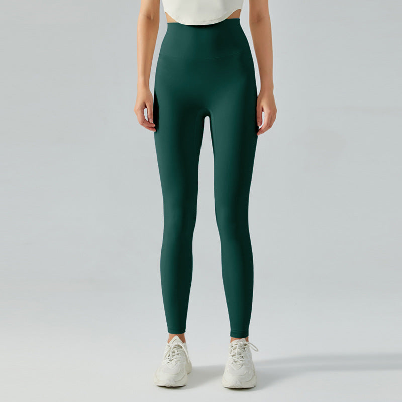 Women's New Fashion Joker Nude High Waist Belly Yoga Pants Double Sanding Peach Hip Running Tight Fitness Pants.