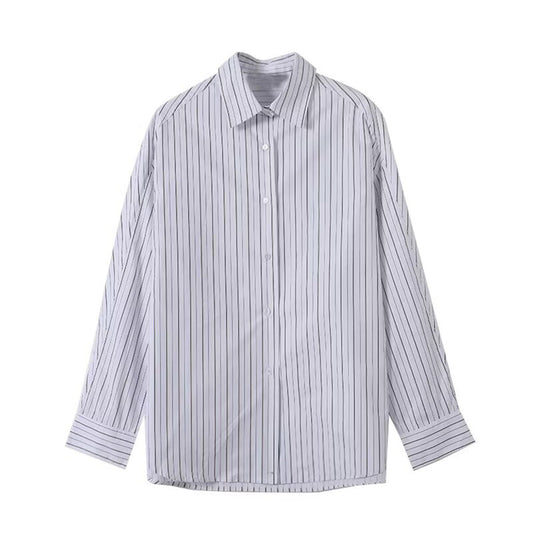 Women's new fashion loose long sleeved striped cotton shirt