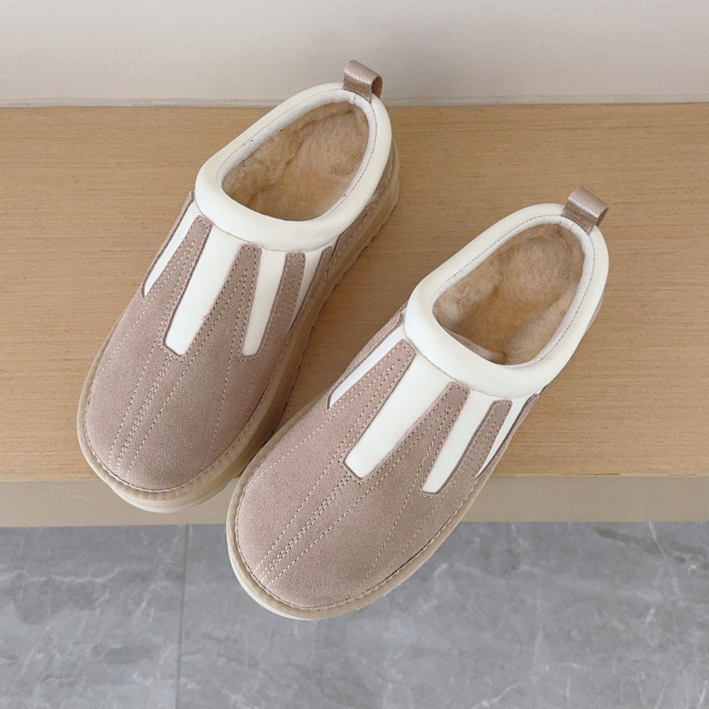 Women's sunflower thick-soled semi-trailer snow boots have a shoe box