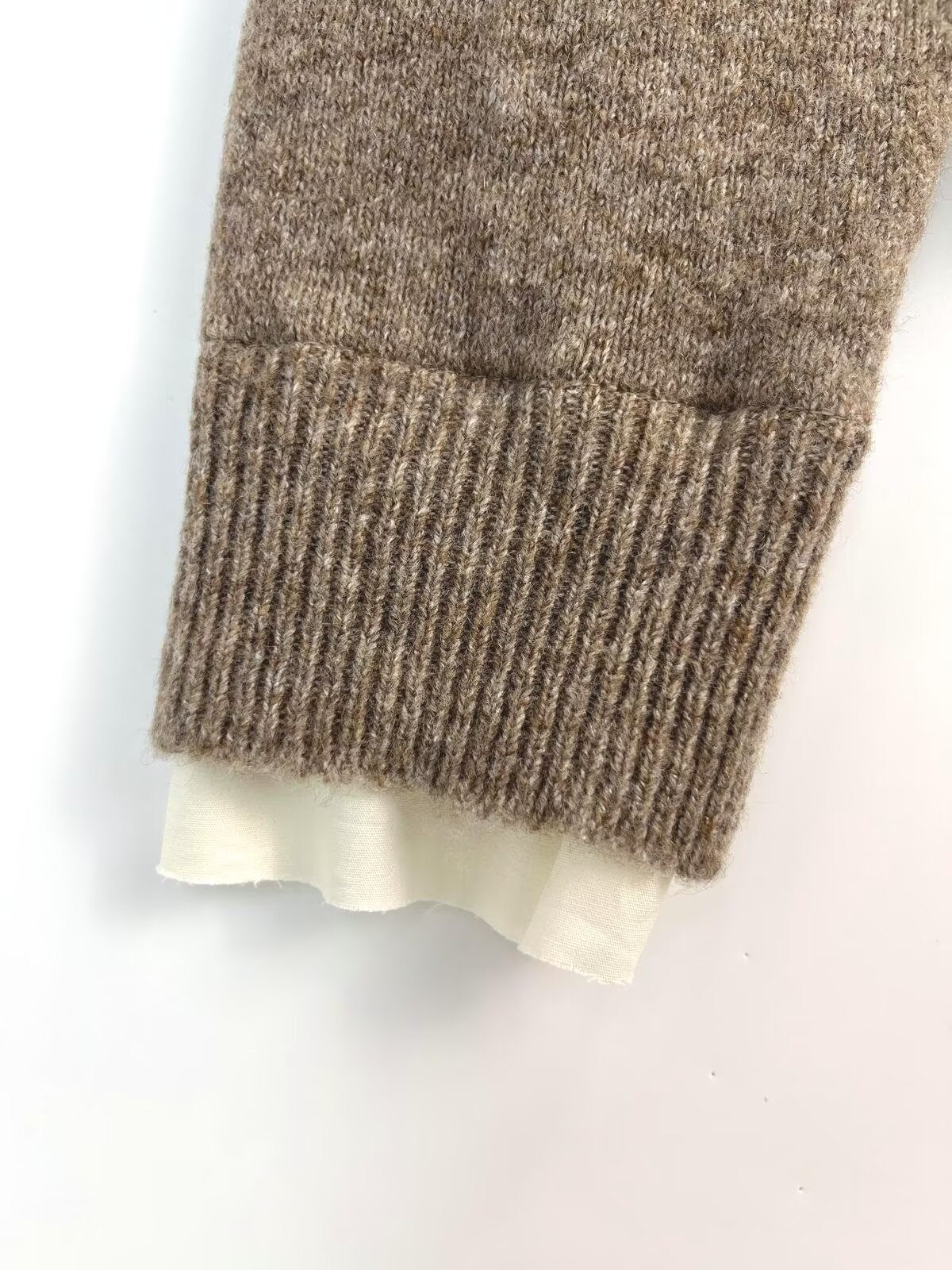 קרדיגן סרוג עם צווארון O ושרוולים ארוכים וניגודיות לנשים