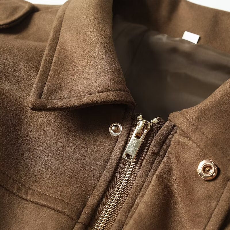 Women's 2025 new fashion loose suede leather texture jacket Coat