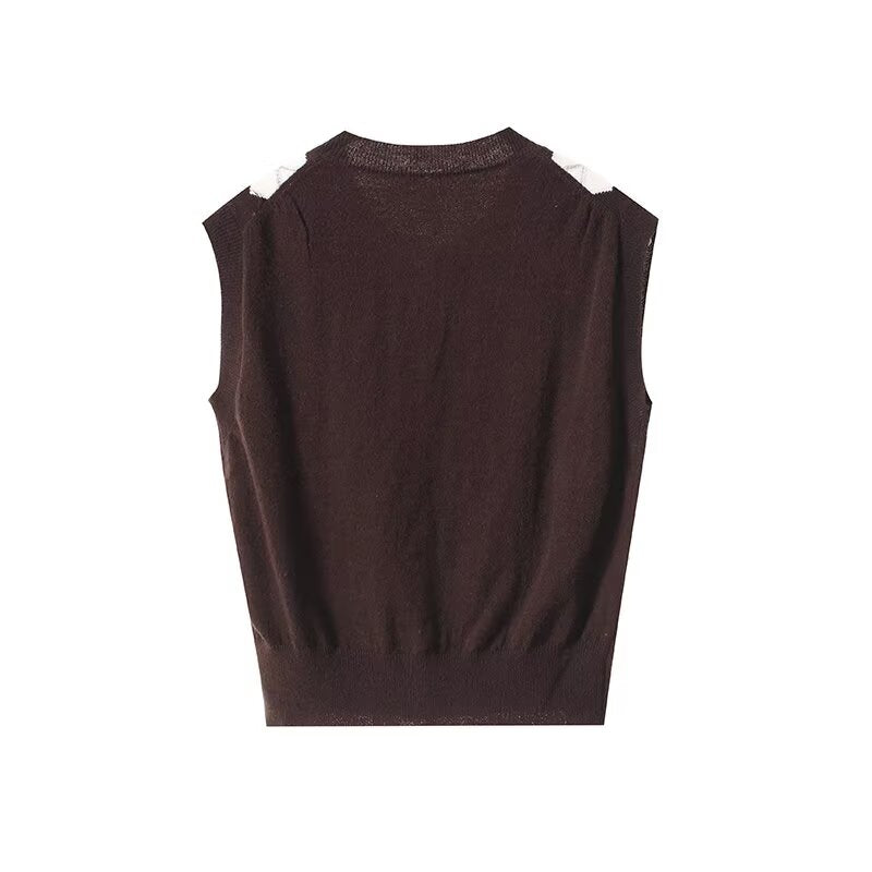 Women's new fashion diamond grid retro knitted vest