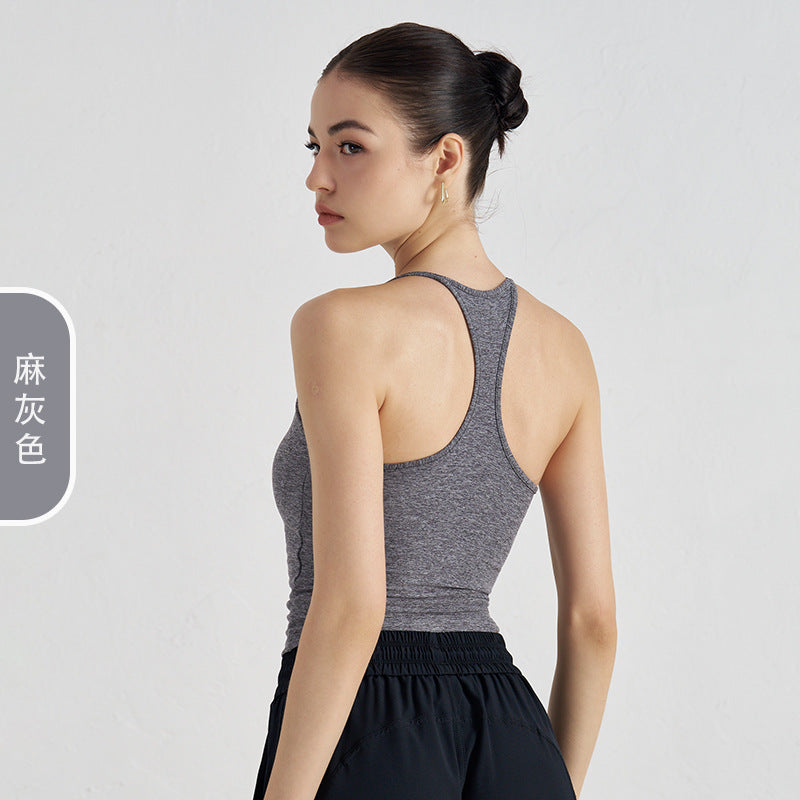 Women's new Joker Naked Vest sports bra with Chest Cushion Tight Slim Yoga Pilates Fitness Breathable Top