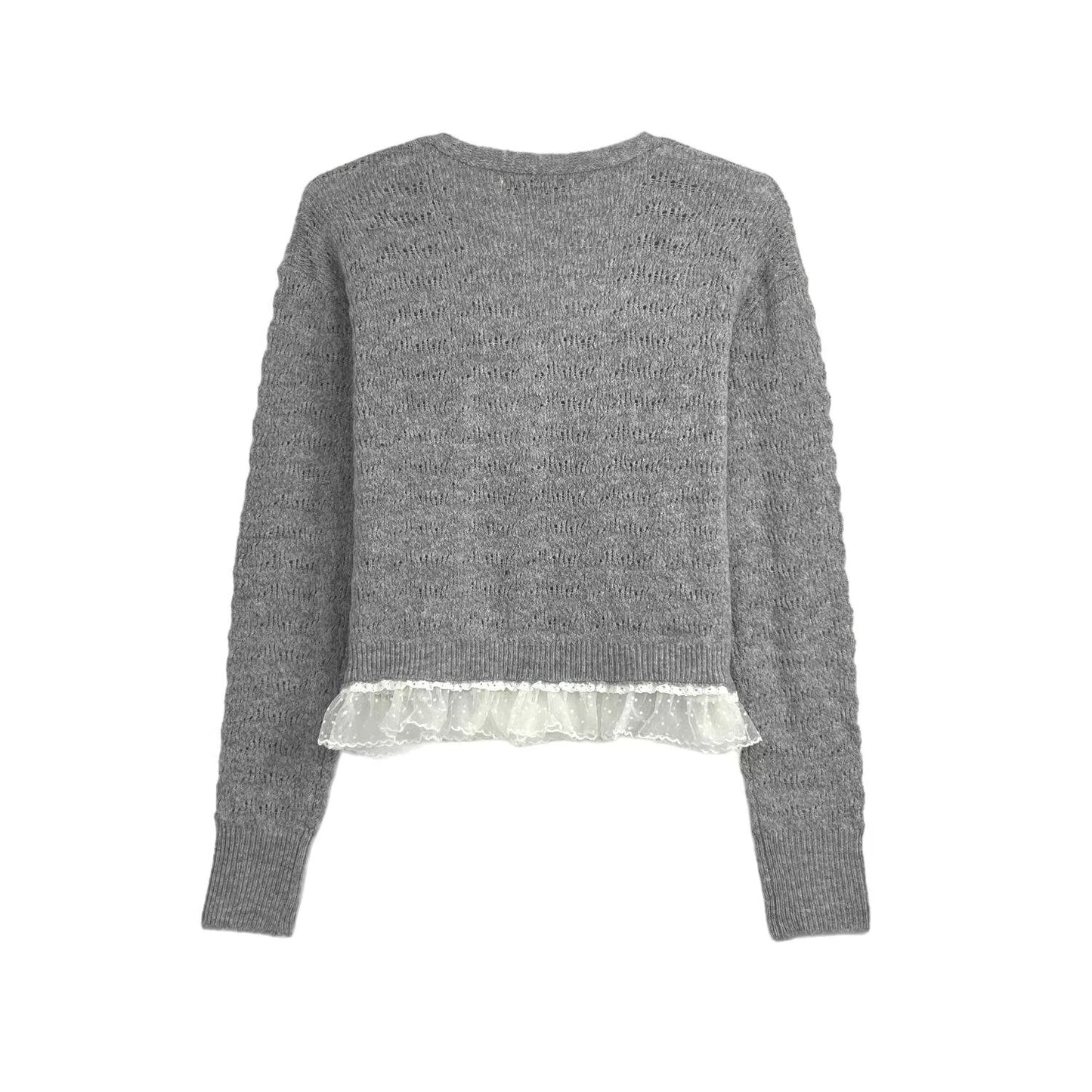 קרדיגן סרוג עם צווארון V וטלאים בסגנון תחרה אופנתי חדש לנשים