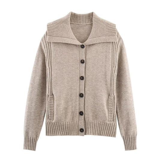 Women's new fashion ribbed trimmed loose knitted Coat