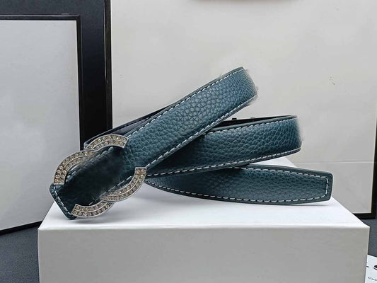 Women's New Fashion Joker Rhinestone Decorative Gold and Silver Buckle Belt Belt With a box