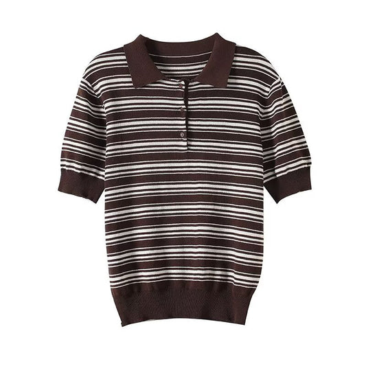 Women's new fashion short sleeved striped T-shirt top