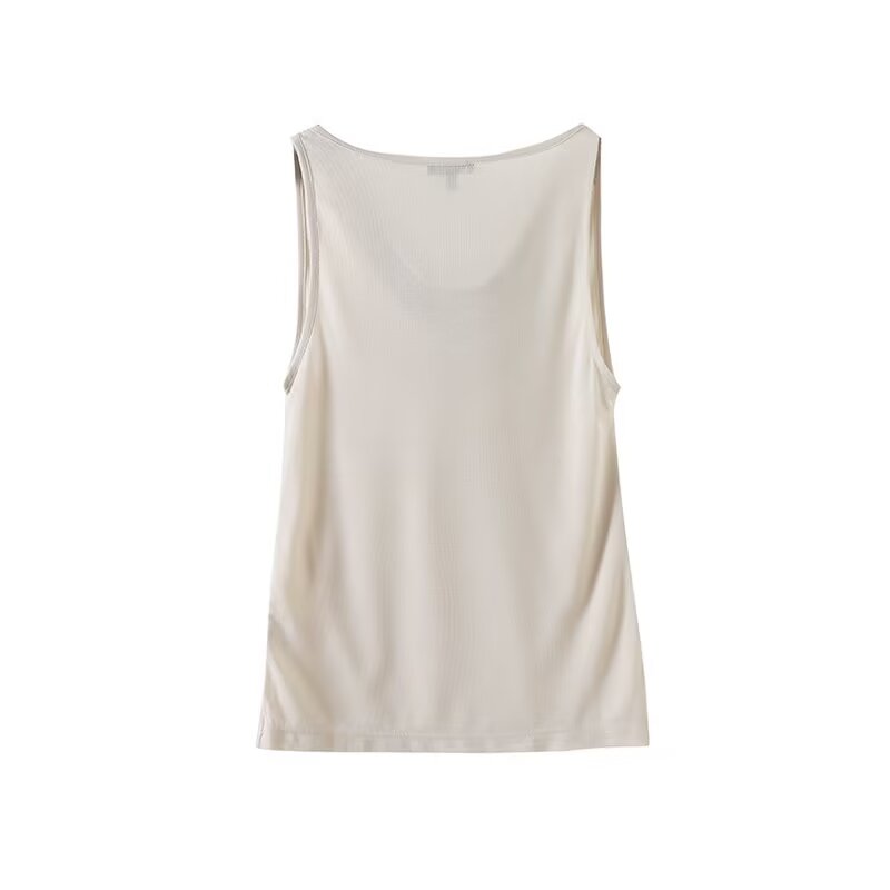 חולצת טריקו ללא שרוולים עם צווארון מתנדנד מוצקה חדשה לנשים