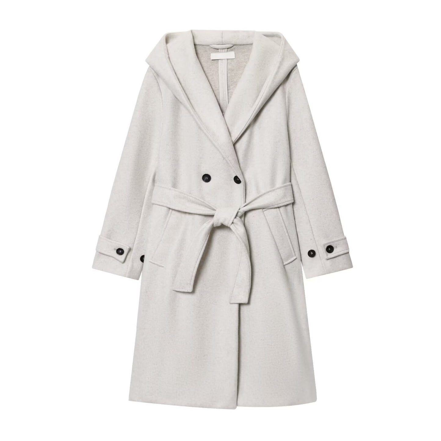 Women's with Belt loose soft texture hooded coat