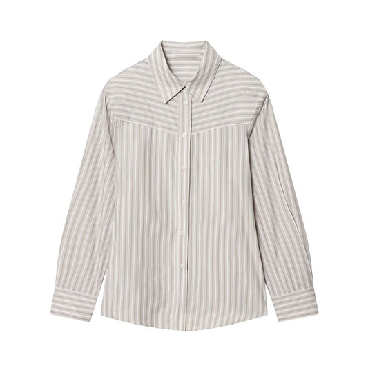Women's Casual Lapel Striped Poplin Shirt