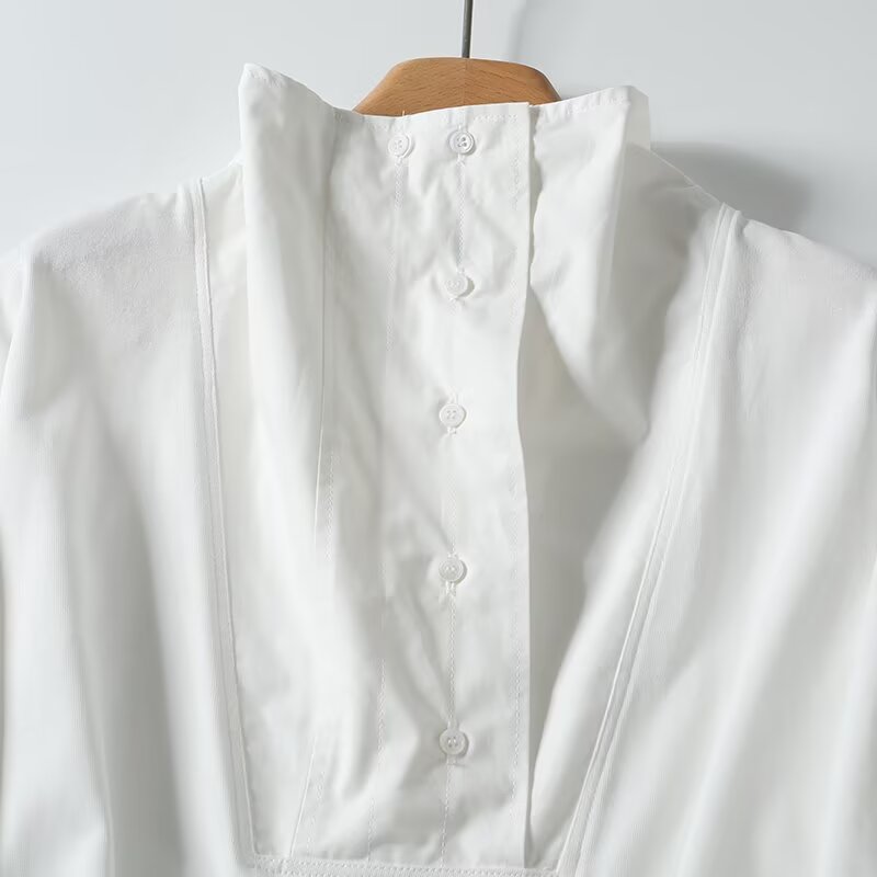 Women's new fashion white high neck nine quarter sleeved shirt