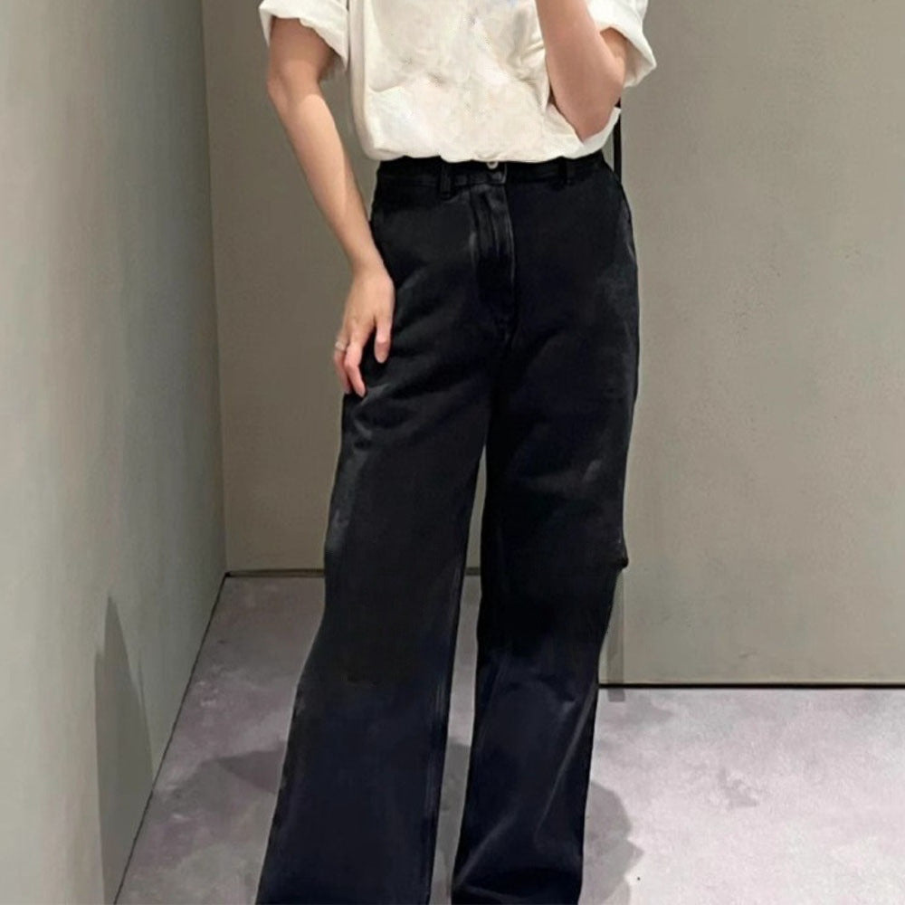 Women's new Joker High Waist Slim Straight Leg Pants Classic Embroidered Jeans