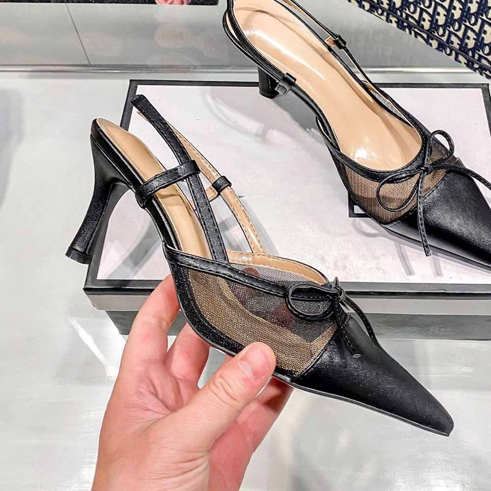 Women's New Fashion Joker Mesh Bow Pointed 6CM Stiletto Heels Have A Shoe Box.