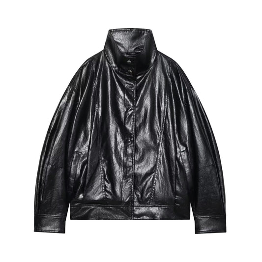 Women's loose faux leather pilot jacket Coat