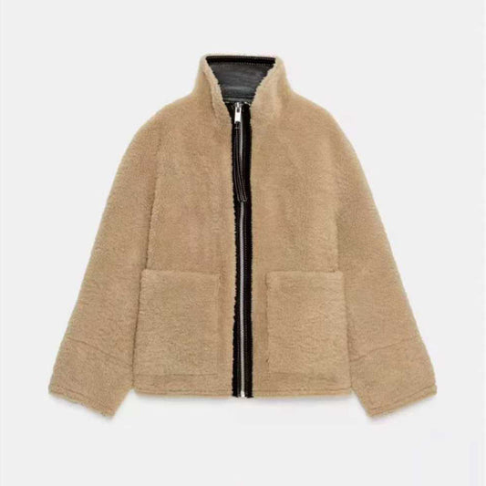 Women's new autumn and winter double velvet zipper coat
