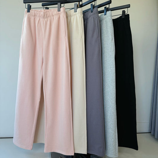 Women's new casual Joker drawstring design loose plus velvet straight pants