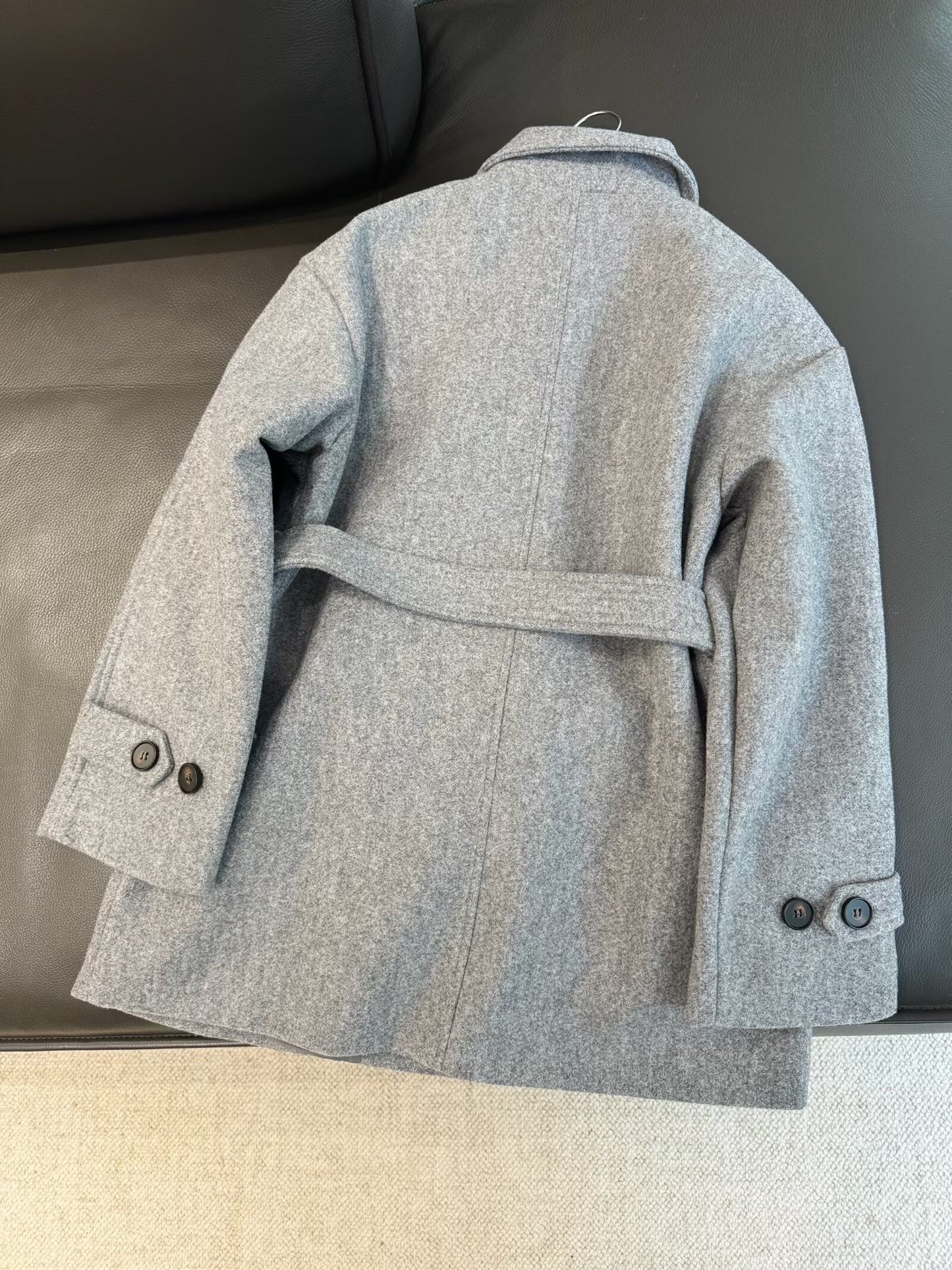 Women's New With Belt Double layered collar Soft Texture Coat