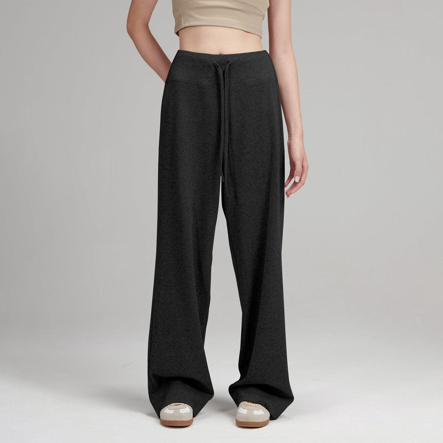 Women's new fashion Joker loose soft waxy shake pants women's autumn knitted comfortable wide-leg casual pants.