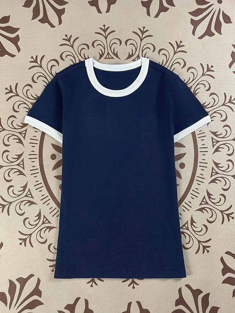 Women's cotton embroidered T-shirt short sleeve slim top