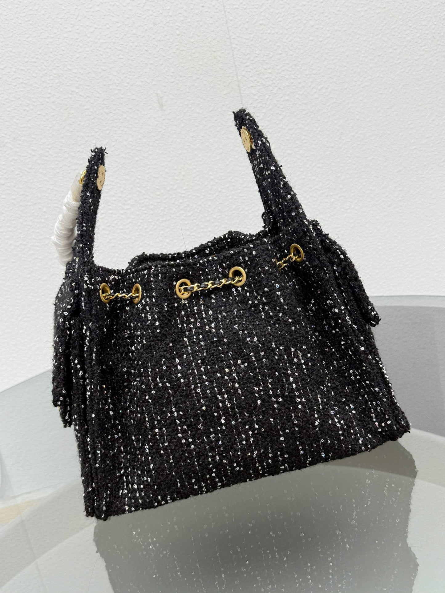 Women's New Fashion Joker Tweed Textured Metal Chain Shoulder Bag Messenger Bag