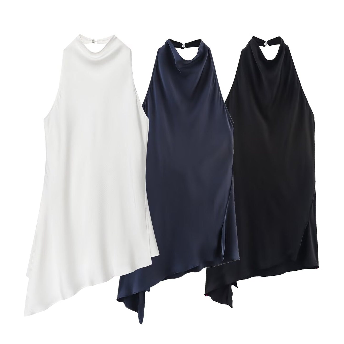 Women's new fashion sleeveless satin texture hanging neck top
