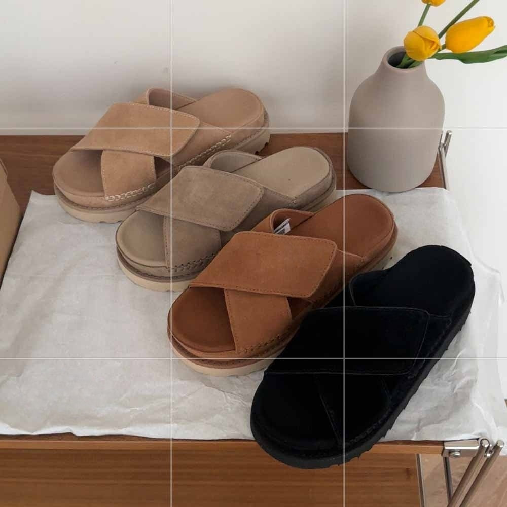 Women's New Fashion Joker Casual Hook and Loop Cross Design Platform Sandals Slippers Have A Shoe Box.