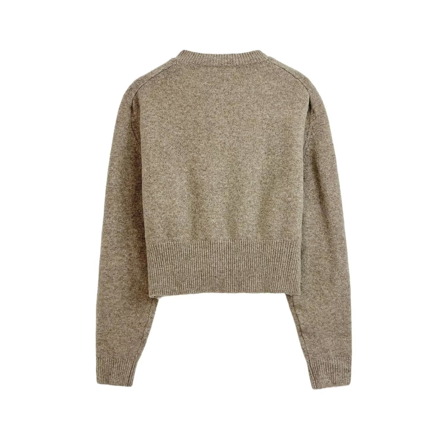 קרדיגן סרוג קצר עם צווארון O ושרוולים ארוכים לנשים