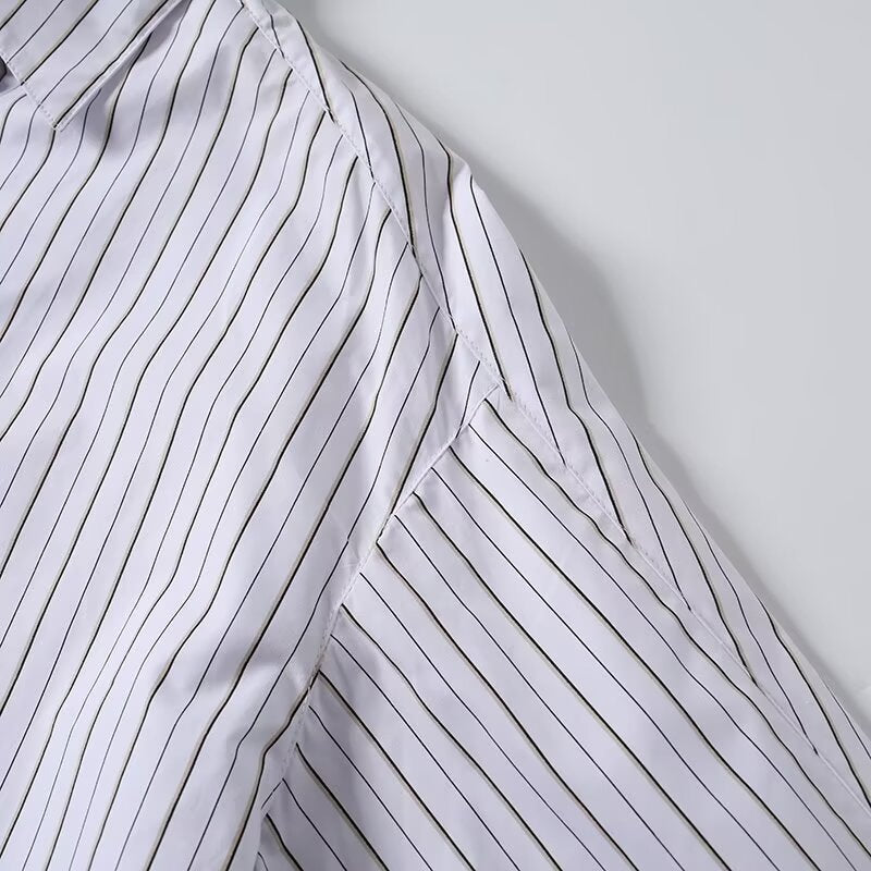 Women's new fashion loose long sleeved striped cotton shirt