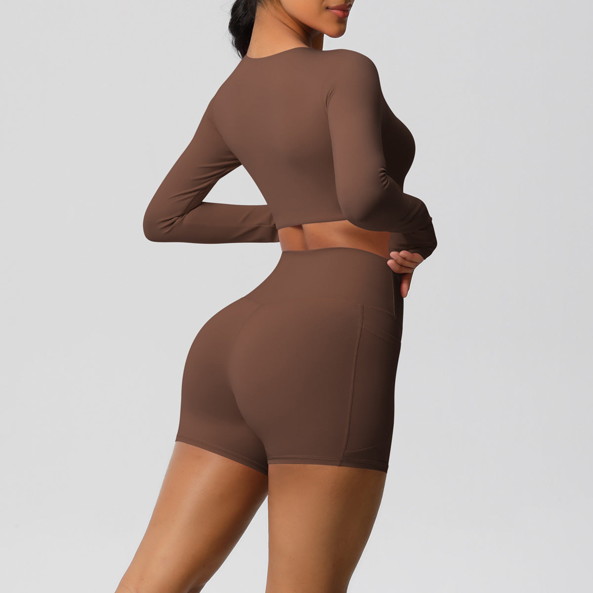 Ladies' New Solid Color Double-sided Nylon Sanding with Chest Pad Yoga Suit Sports Running Fitness Two-piece Suit