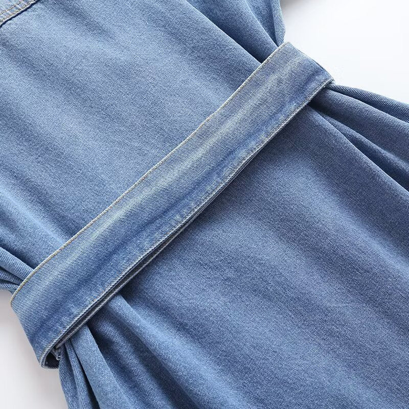 Women's new fashion with Belt long style double breasted denim Windbreaker coat