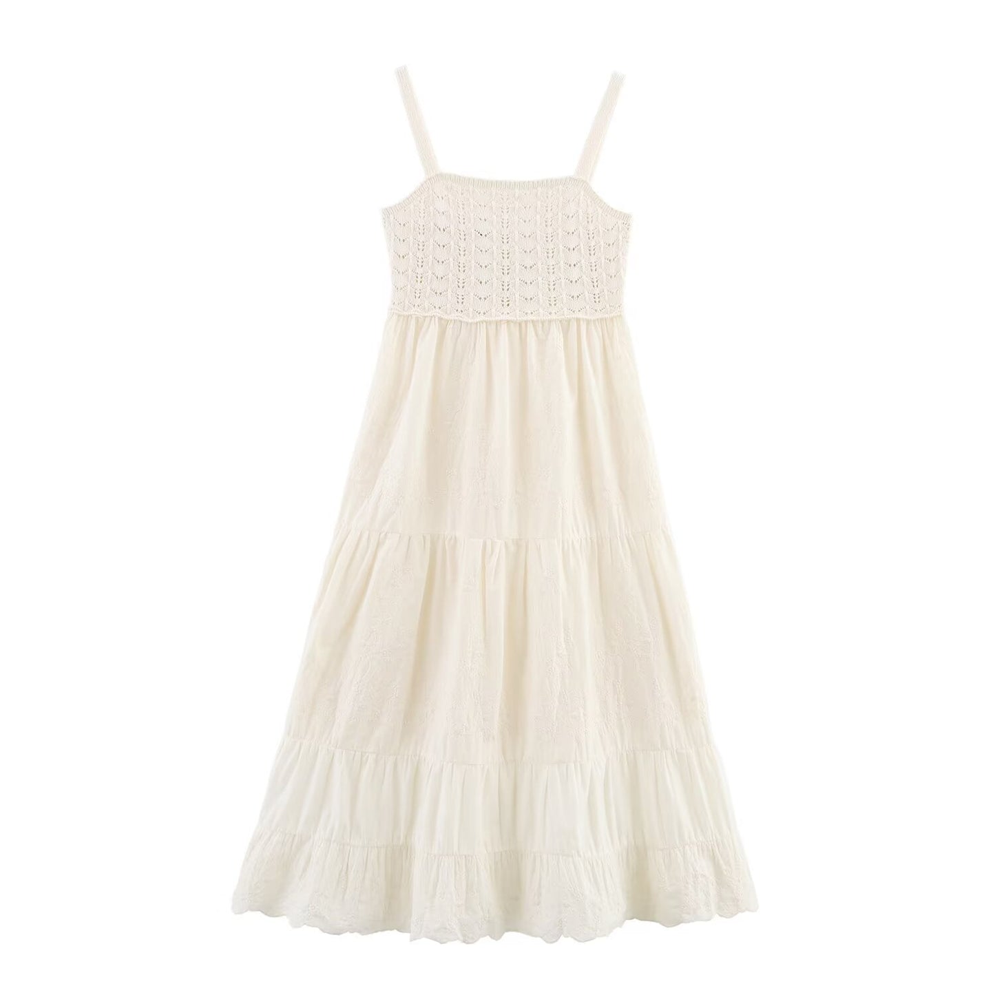 2025 Women's Fashion Embroidery Splicing Knitted Midi Dress