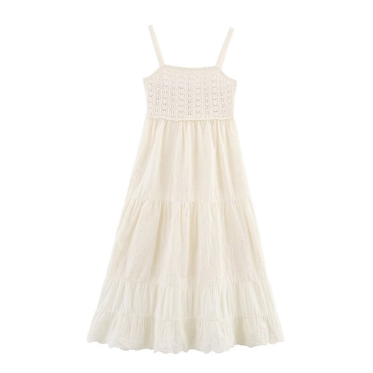 2025 Women's Fashion Embroidery Splicing Knitted Midi Dress