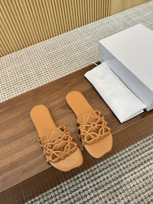 Women's new fashion Joker hollow design thin bottom flat slippers sandals  have a shoe box