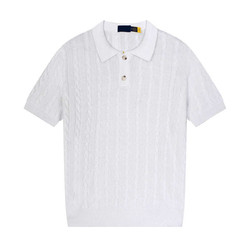 Women's new casual versatile lapel short-sleeved knitted sweater