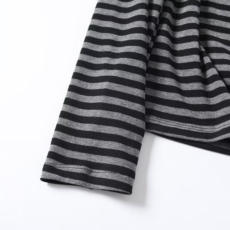 Women's New Fashion Interior style Long Sleeve Striped Flat Neck T-shirt
