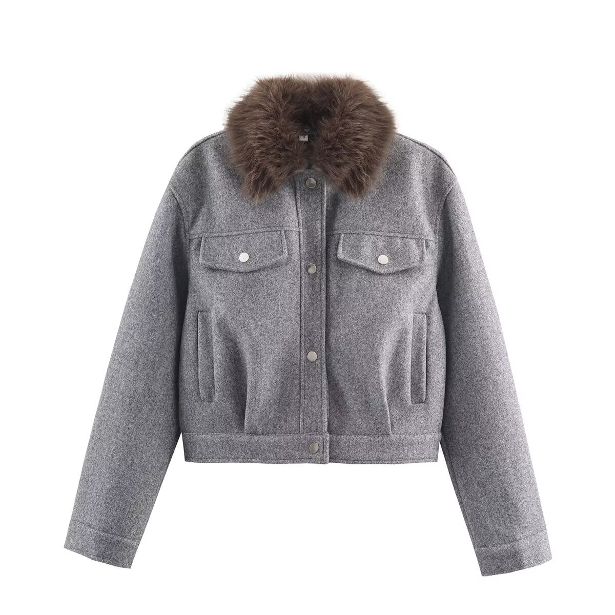 Women's fur collar design short woolen jacket Coat