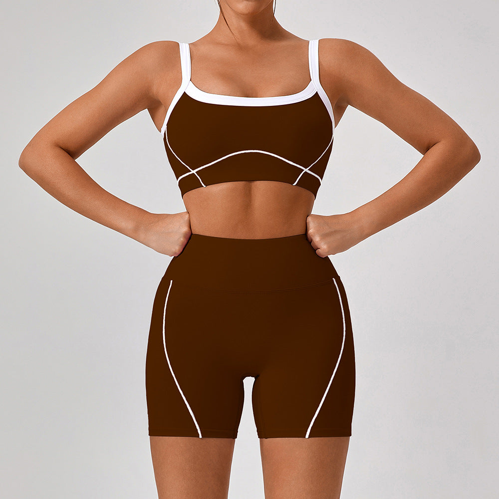 Women's new nude tight outdoor sports bra contrast suit