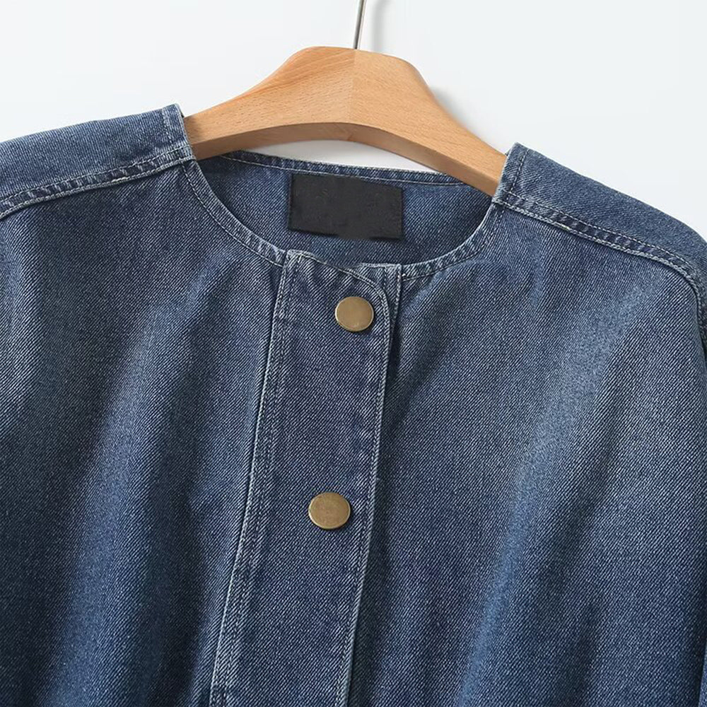 Women's casual short O Neck denim jacket Coat