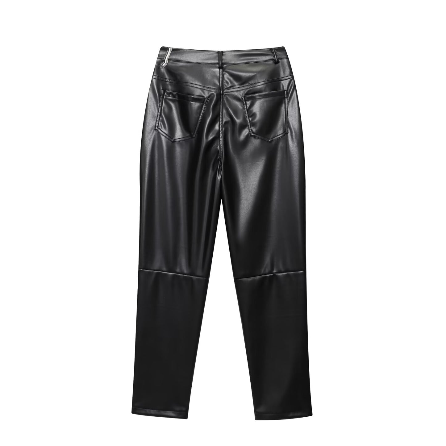 Women's new fashion black stand collar Faux Leather jacket Coat+Pants suit