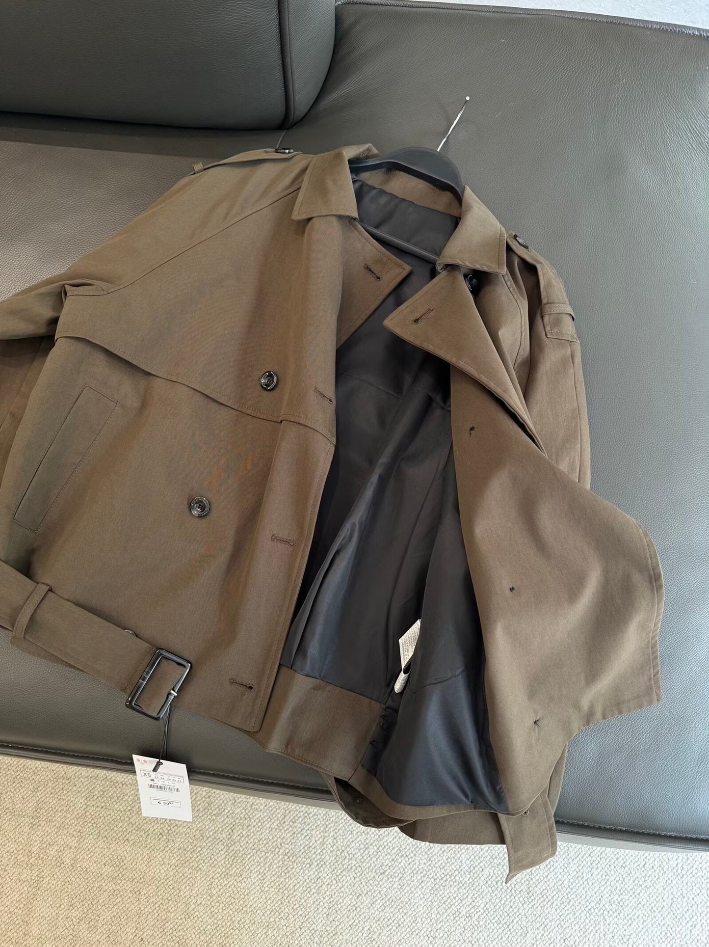 מעיל רוח קצר עם חזה כפול לנשים, אופנה חדשה עם חגורה