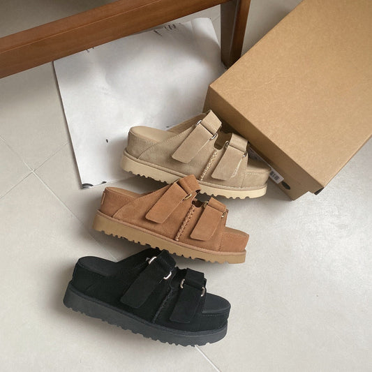 Women's New Fashion Joker Casual Hook and Loop Design Platform Sandals Slippers Have A Shoe Box.