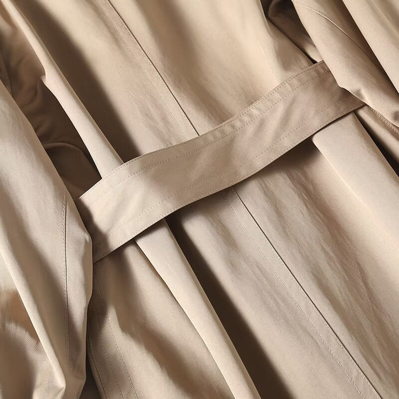 Women's with Belt long style double breasted windbreaker Coat