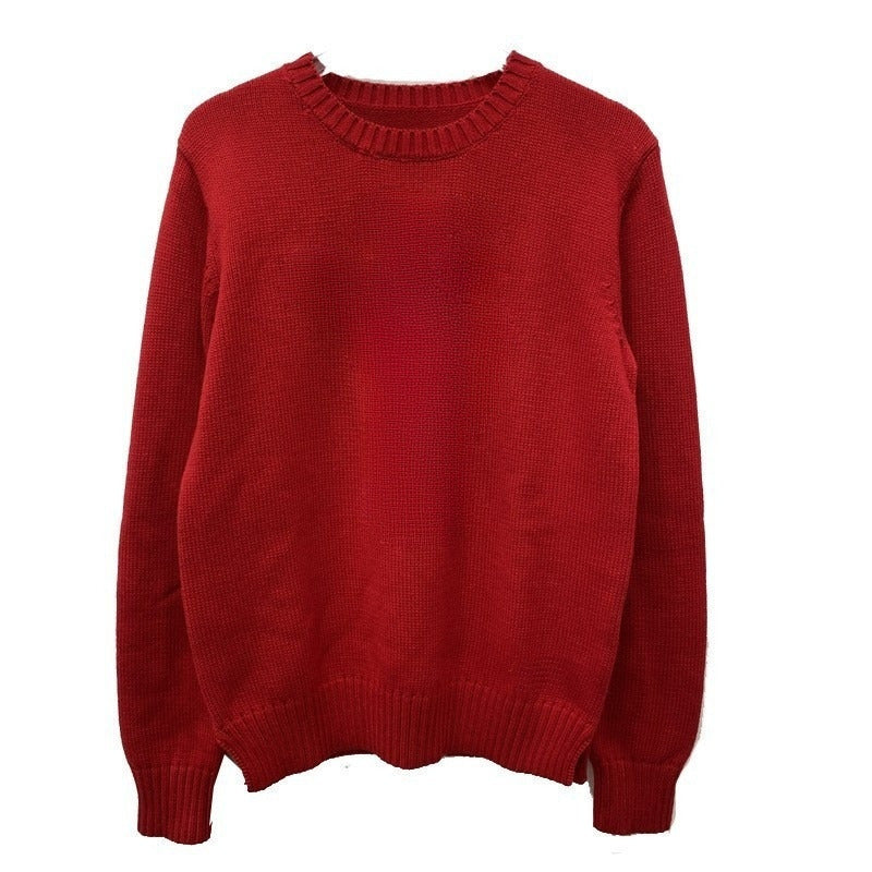 New versatile wool blend jacquard O-neck long-sleeved sweater