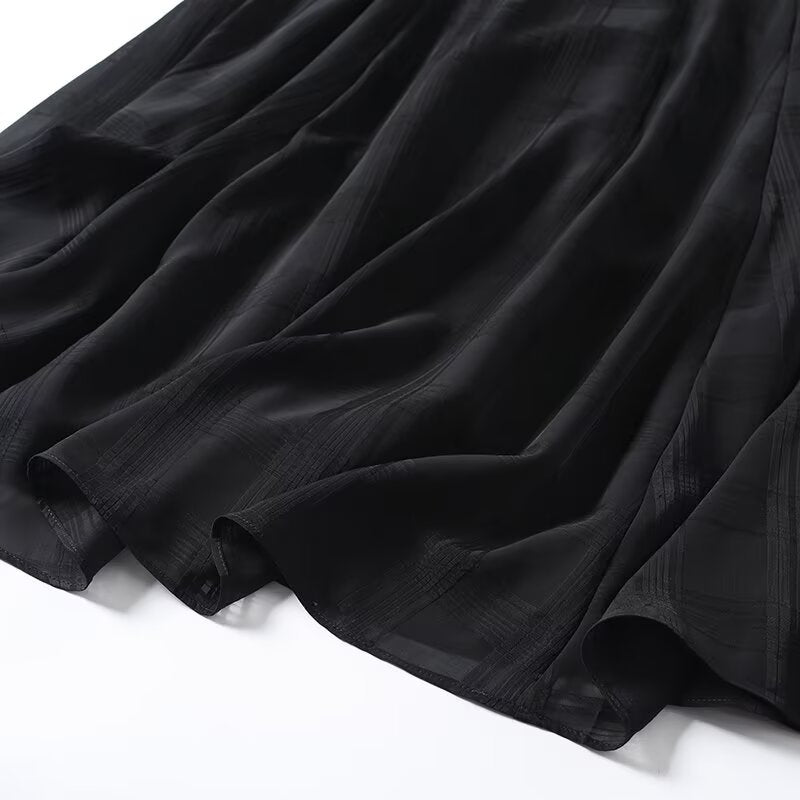 Women's New Fashion draped texture Plaid wide swing MIDI skirt