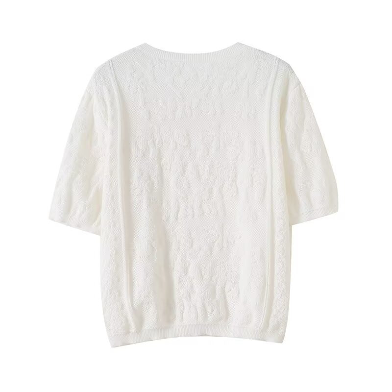 Women's new fashion lace round neck short sleeved knitted cardigan